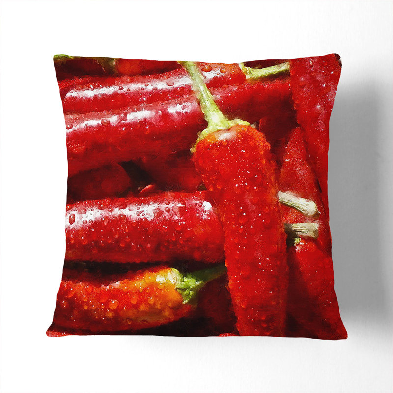 Red Chilli Peppers Painting Square Throw Cushion, Black, 40cm H x 40cm W x 15cm D