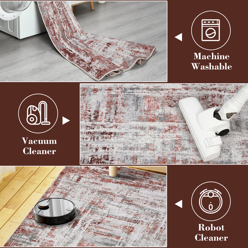 Tapis géométrique lavable à motif abstrait pour salle à manger de salon, Rectangle 5 pi x 7 pi