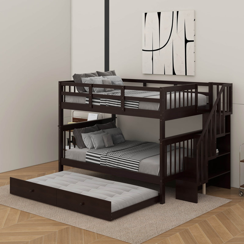 Full Over Full Bunk Bed With Trundle, Espresso