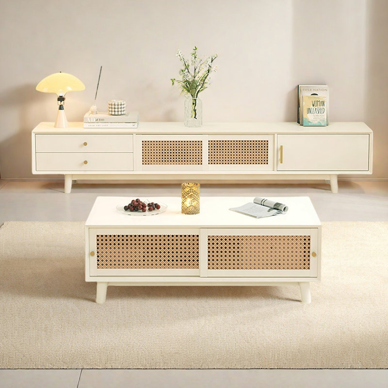 Ensemble de meuble télé et table basse Nordic, Crème