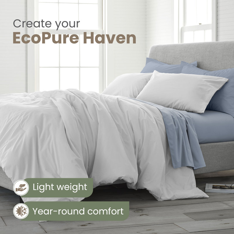 EcoPure Comfort Wash Bedding Collection 100% Cotton Reversible 2 Piece Comforter Set, Twin Comforter + 1 Sham, White