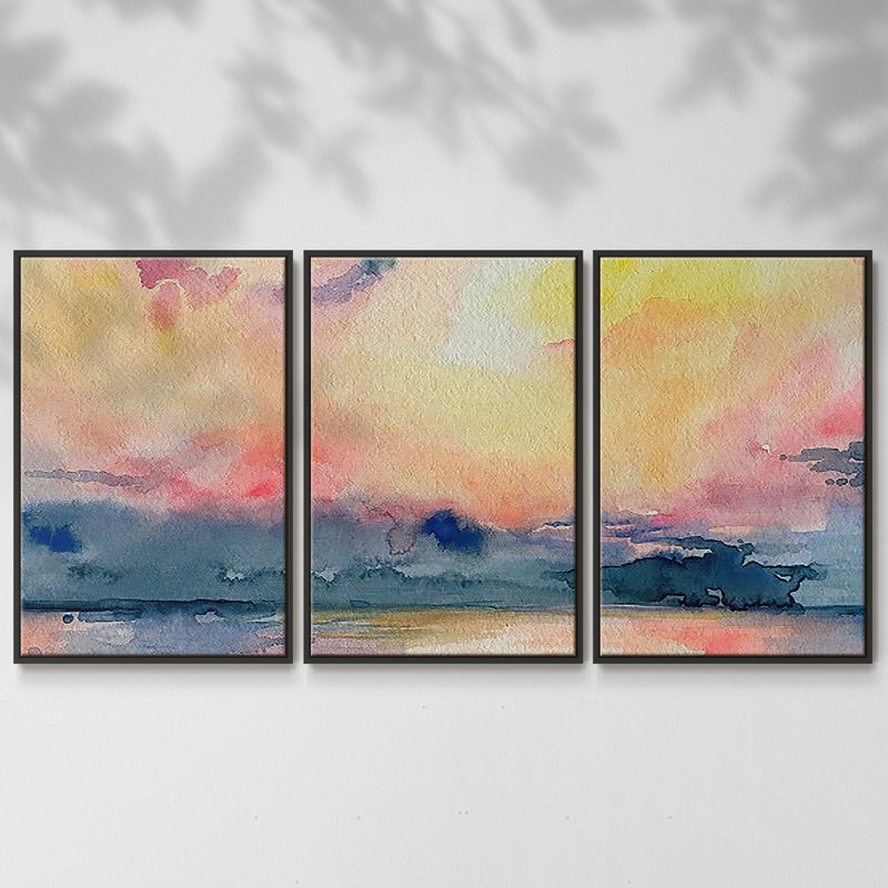 Prism Seascape III - Toile encadrée multi-pièces, H 36 po x l 75 po x P 2 po, Noir