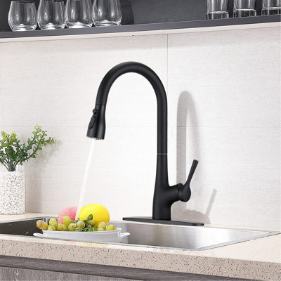High Class Brass Kitchen Sink Faucet In Matte Black With Easy Nozzles And 7.99" Spout Height Tap Scratch Rust Resistance For Kitchens