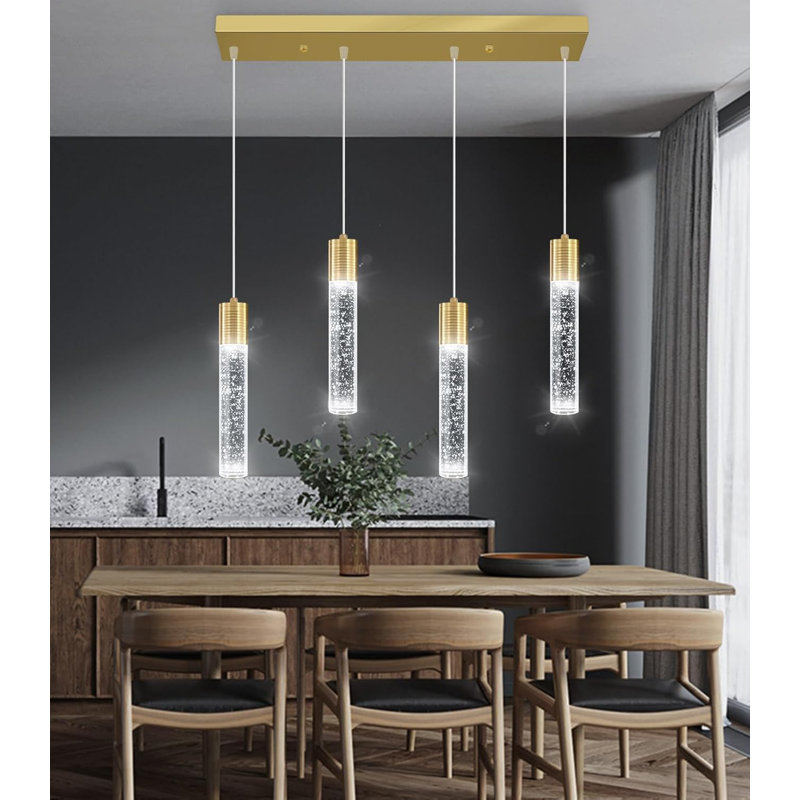 Luminaire suspendu moderne en cristal pour îlot de cuisine à 4 lumières avec cristaux K9, plafonnier réglable à DEL pour le salon de la salle à manger