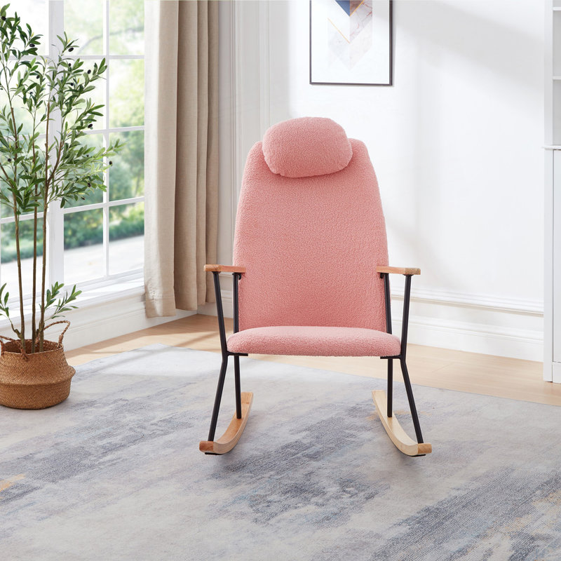 Chaise berçante réglable avec repose-tête, chaise berçante rembourrée avec dossier haut et chaise berçante moderne, Rose
