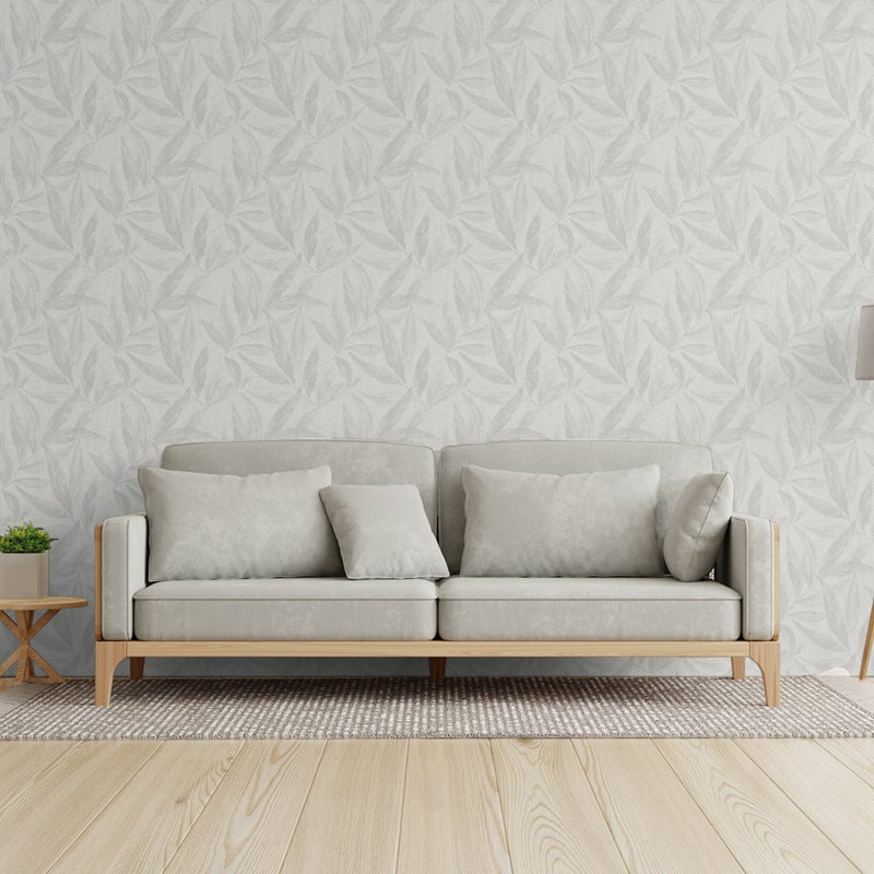 Hygge Home Collection Fern Weave Motif Wallpaper Roll, Grey