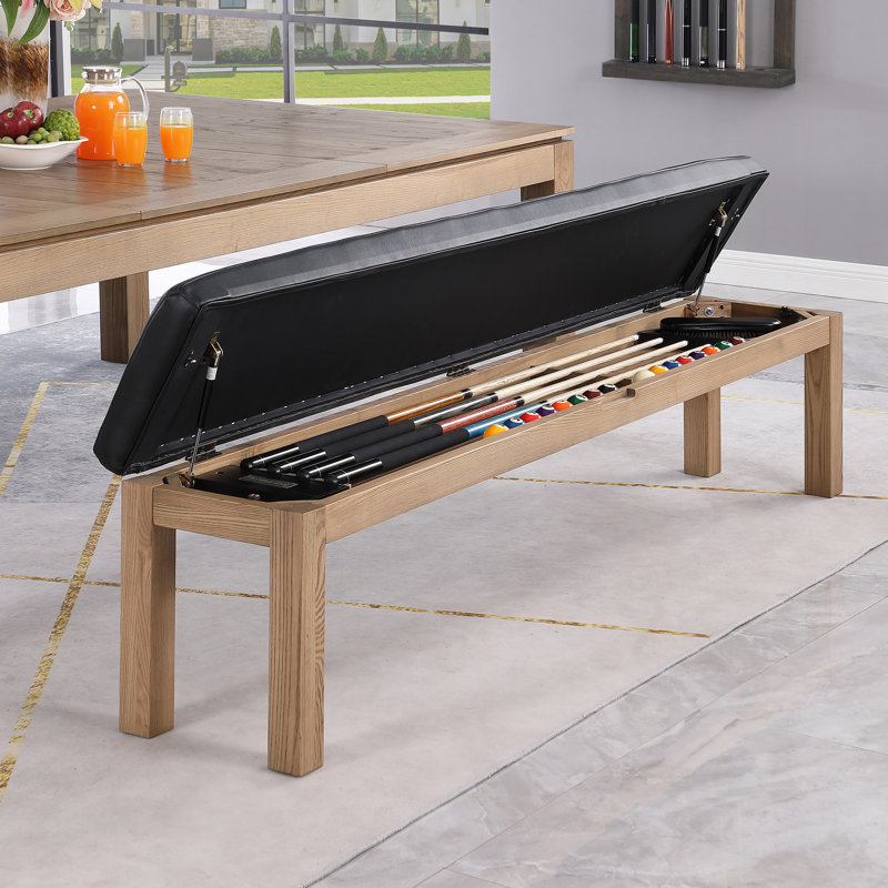 Billiard Bench with Storage for Olivia Slate Pool Table, Vintage Ash