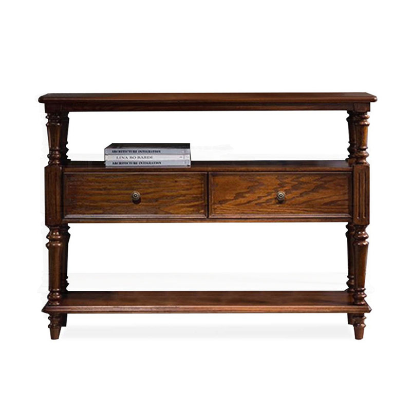 Console rustique avec pieds à colonnes classiques, Brun, H 34,65 po x l 39,37 po x P 13,78 po