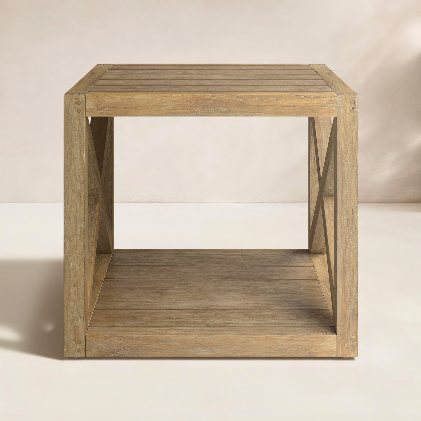 Modena 22" Teak Patio Side Table, Coastal Teak