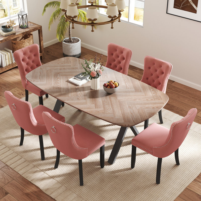 Ensemble de salle à manger rectangulaire avec chaise capitonnée, H 29,5 po x L 71 po x l 35,4 po, Rose
