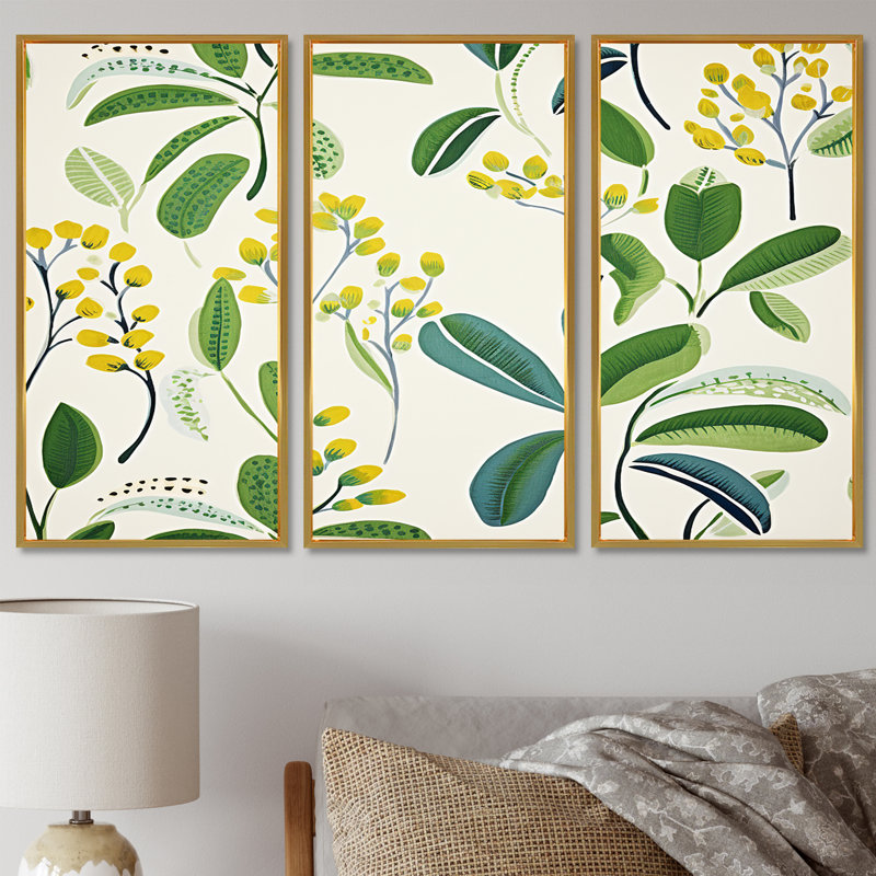 Gratton - Ensemble d'art mural feuilles, Cadre flottant doré, H 40 po x l 60 po x P 1 po