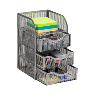 Mind Reader Desktop Accessory Storage, Paper Binder Clip Basket, Workspace, Office, Metal Mesh, White