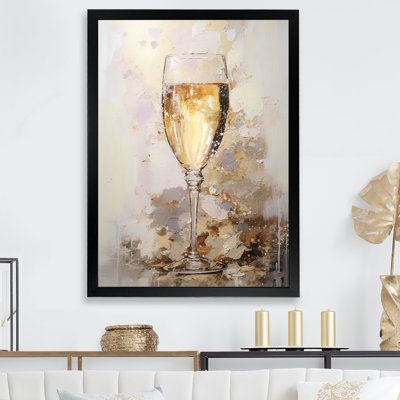 Wine Canvas Wall Art, Champagne Glass Kitchen Decor Print - Golden Champagne In Glass