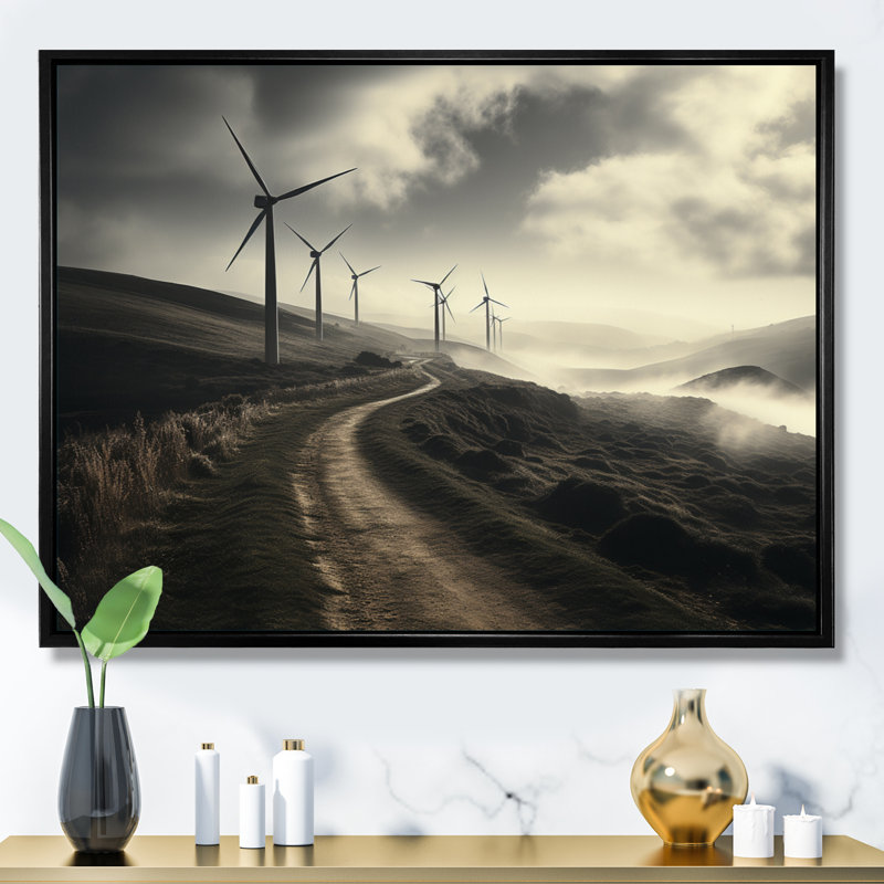 Wind Turbines Elemental Force II, reproduction d'art sur toile, Cadre flottant noir, H 12 po x l 20 po x P 1 po