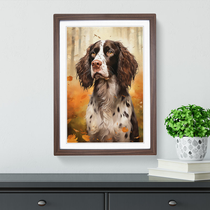 English Springer Spaniel Digital Art - Framed Print, 46cm H x 34cm W x 2cm D, Walnut