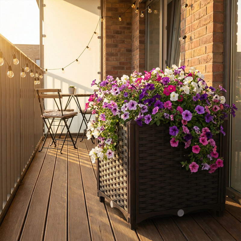Weather-Resistant Raised Planter Boxes - Extra Deep Self-Watering Bed For Patio & Terrace Gardens