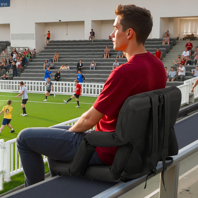 Stadium Seat, 6 Adjustable Angle Bleacher Chair, 2.9'' Cushion Stadium Seat with Back Support and Armrest, Wide Bleacher Chair with Hook Pocket Cupholder for Picnics, Beach Sports, and Gaming