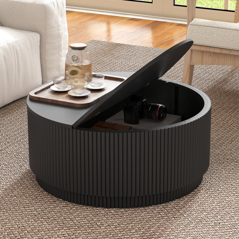 31.49" Round Storage Coffee Table, Black 