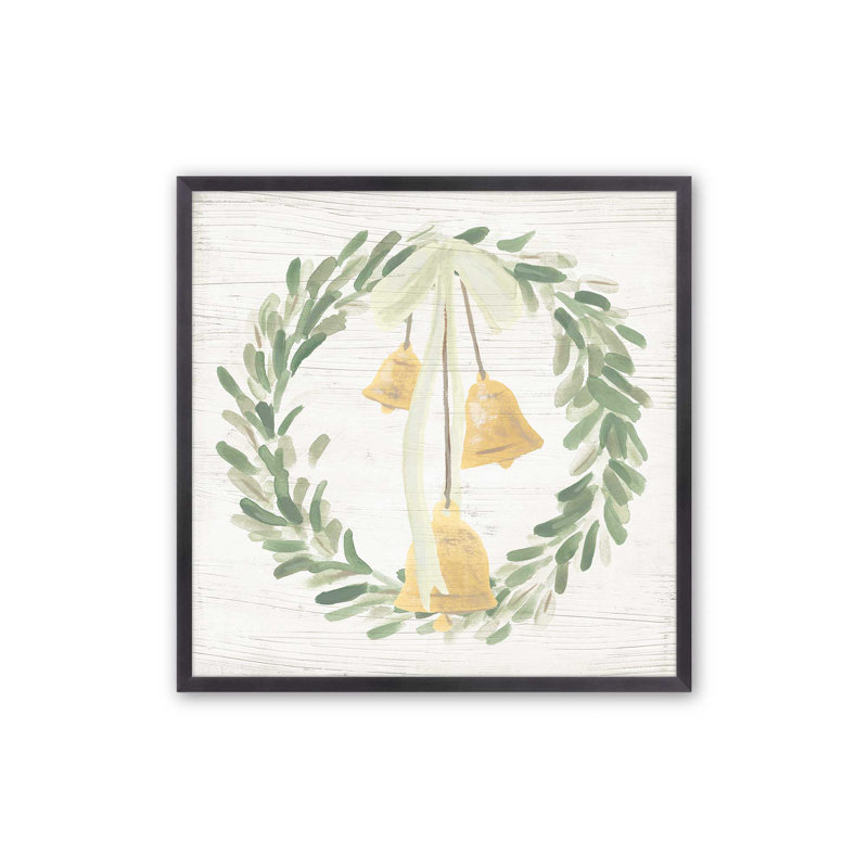 «Holiday Bells Wreath I», impression, H 13,75 po x l 13,75 po, Weathered Zinc Single Picture Framed, Solid Wood