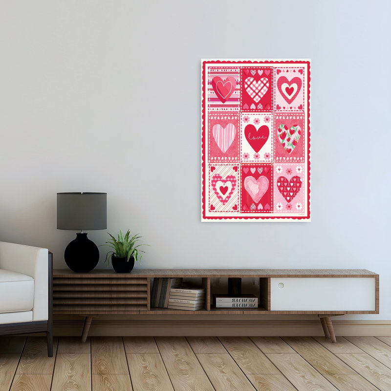 Rangée de cœurs, art mural abstrait fantaisiste romantique, H 48 po x l 32 po