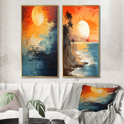 Coucher de soleil coucher de soleil sur la côte paradisiaque IV - Ensemble de salon mural minimaliste côtier