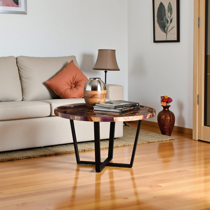 Table basse en bois de teck fabriqué en résine époxy Legrand, H 17,85 po x l 31,26 po x P 31,26