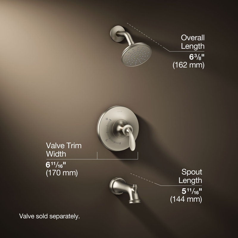 Bellera Rite-Temp Pressure-Balancing Bath and Shower Faucet Trim Set 1 Wall Mounted, Vibrant Brushed Nickel
