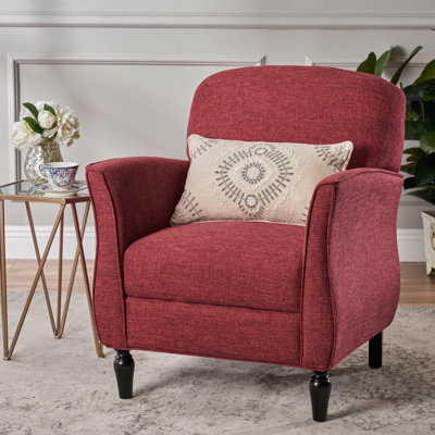 Fauteuil rouge avec passepoil moyen, pieds tournés polis, accoudoirs rétro courbés et tissu confortable, 29,49 po L 33,97 po x P 27,88 po. Revêtement charmant, pieds courbés, accoudoirs profonds et larges