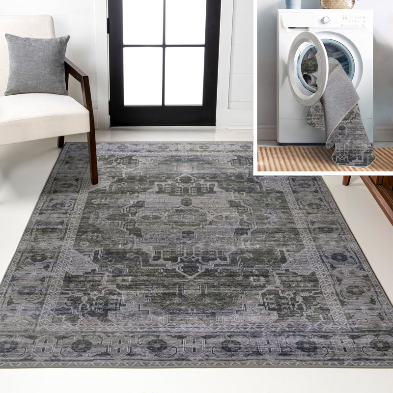 Tapis vert foncé / gris Alanya, Rectangle 5 pi 3 po x 7 pi 7 po