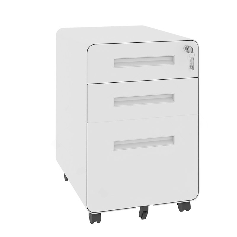 3-Drawer Wide Mobile File Cabinet With Lock, All-Steel Metal Storage Cabinet On Casters, For Home & Office,White, Fully Assembled, Holds A4/Letter Files, 110Lbs/Drawer
