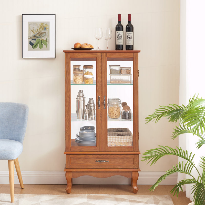 Curio Display Cabinet with Adjustable Glass Shelves, Oak