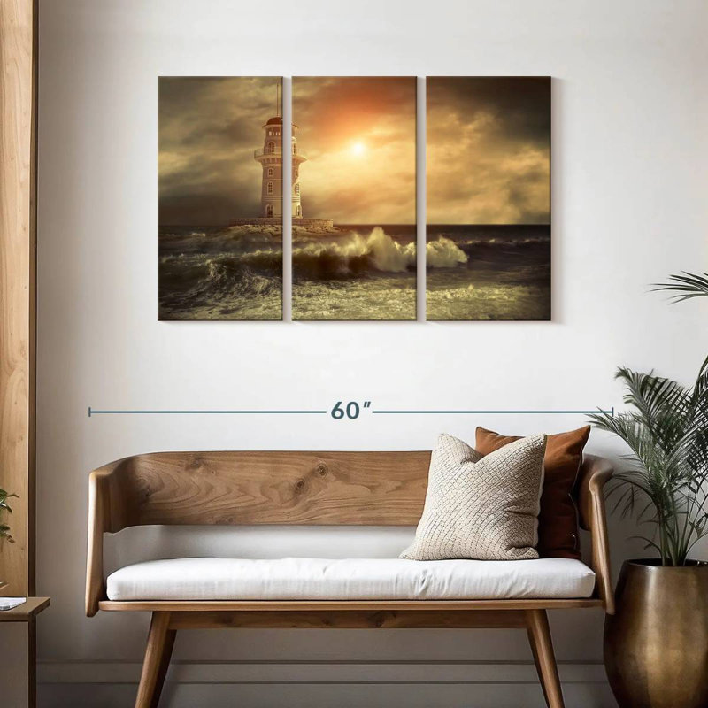 Lighthouse sunset storm Aletra, H 28 po x l 45 po