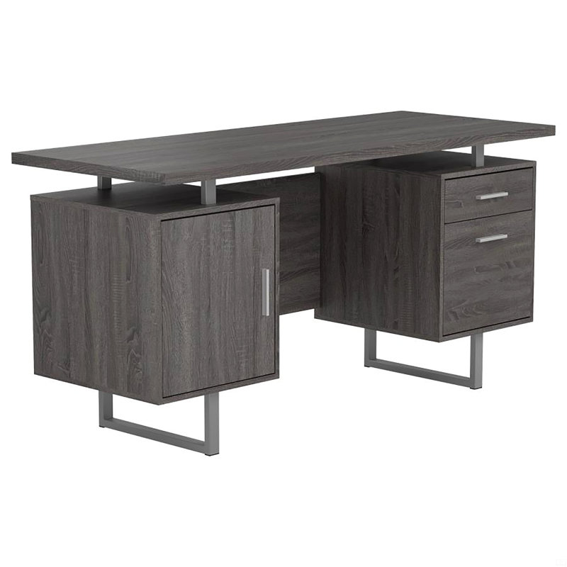 Bureau à 2 tiroirs à plateau flottant, Gris