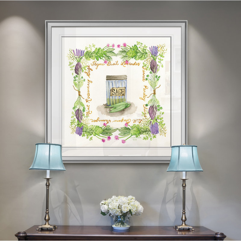 « herb saison », peinture, H 16 po x l 16 po x P 1,5 po, Encadrement argenté