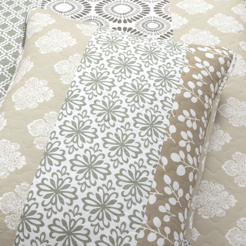 King Neutral Cotton Reversible Bohemian Quilt Set