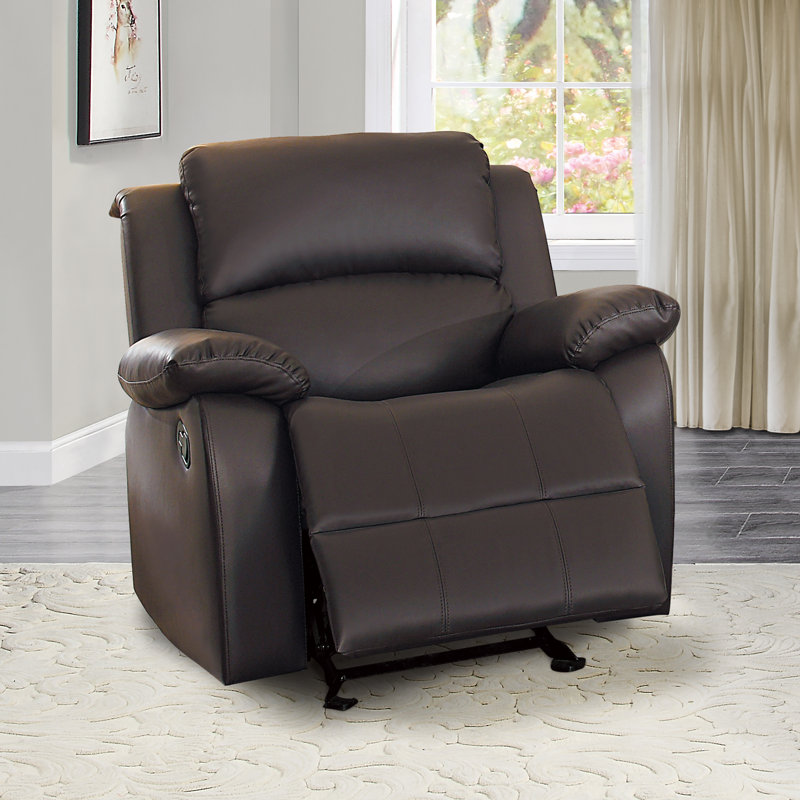Thala 36.5" Modern & Contemporary Faux Leather Glider Reclining Chair with Gentle Gliding Motion & Tab Pull Reclining