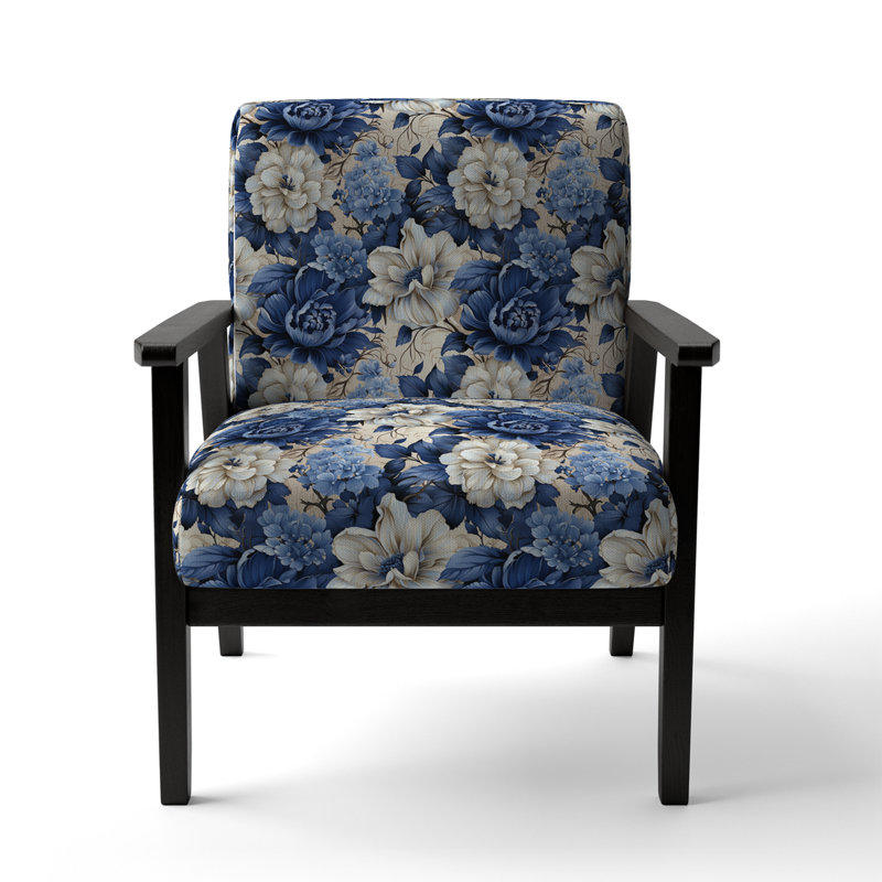 Chaise d'appoint florale Cobalt, Motif victorien de feuillage bleu de cobalt victor