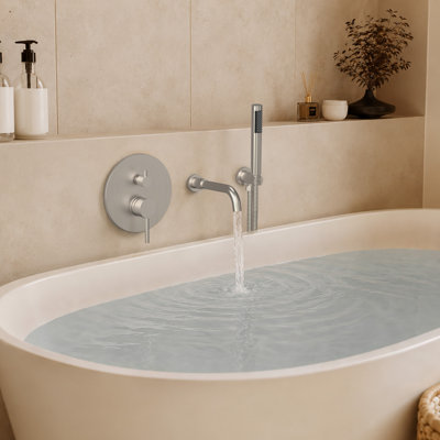 Wall-Mounted Tub Faucet with Handheld Shower, Tub Spout and Pressure-Balanced Valve