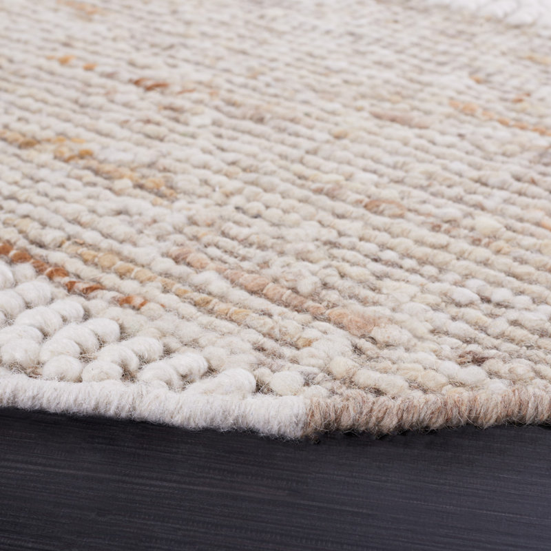Tapis beige / ivoire en laine / coton tissé à la main Areionna, Rond 6 pi