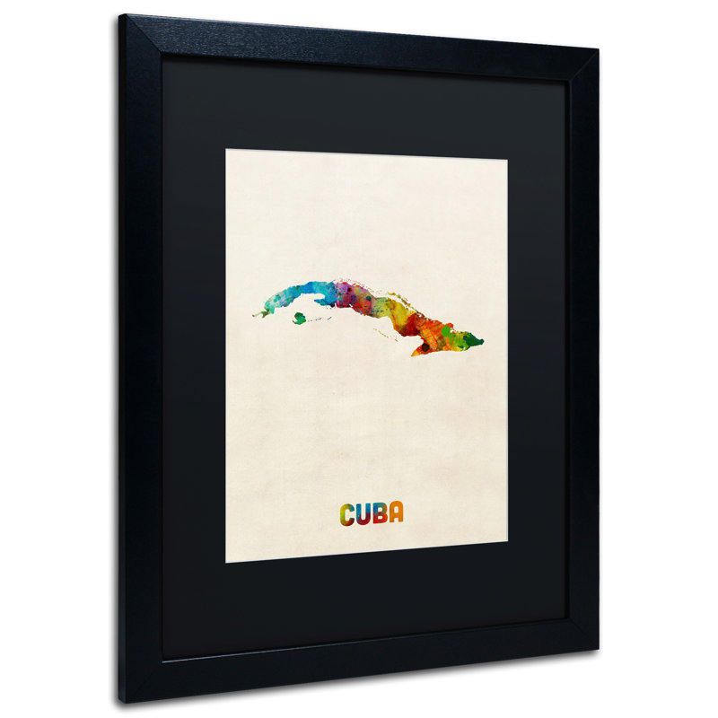 « cuba aquarelle map », impression encadrée sur toile, H 20 po x l 16 po x P 0,5 po