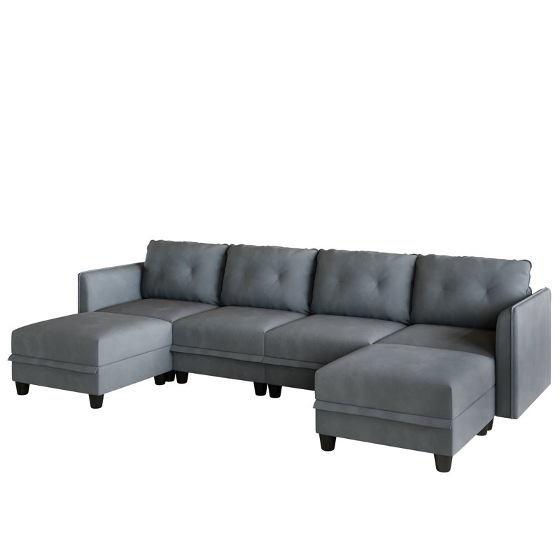 Zendejas 6 - Piece Modular U-Shape Sectional Sofa with Ottoman, Teal Green Faux Leather