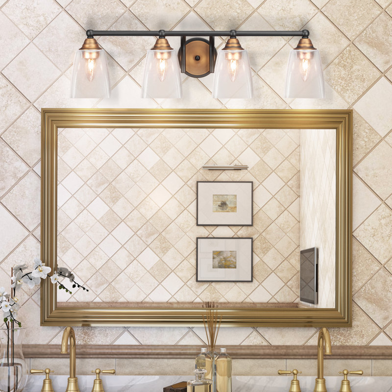 Michell 4-Light Bath Bar, Matte Black/Brushed Gold