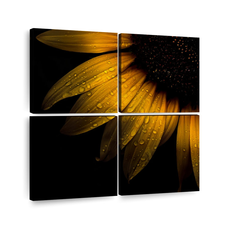 Ensemble de 4 pièces de pétales de tournesol sur toile, H 74 po x l 74 po x P 1,25 po