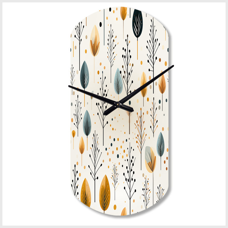 Minimalisme, motif de fougères beiges - horloge cylindrique florale en métal, horloge murale asymétrique Cottage, Petit