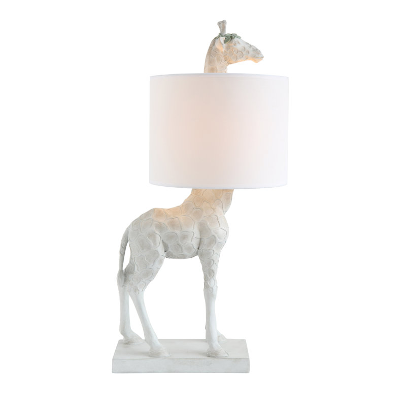 Lia Resin Giraffe Table Lamp with Linen Shade, White