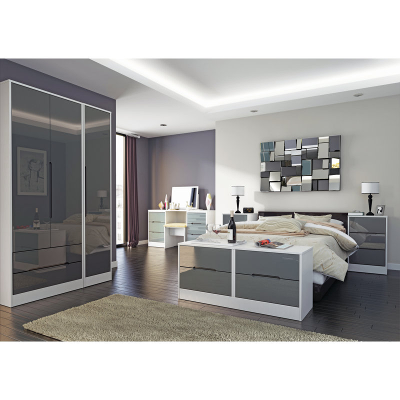 Fully Assembled Vernon 4 Drawer Chest, Grey Gloss/White