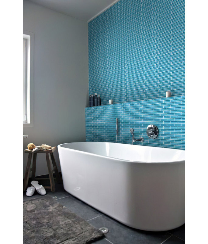 11.9"X 11.9" Polished Glass Brick Tile, Sea Blue