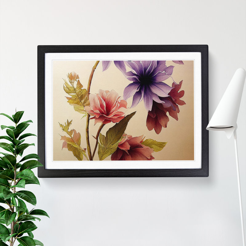 Stunning Watercolour Flowers - Single Picture Frame Print, Black Framed, 34cm H x 46cm W x 2cm D