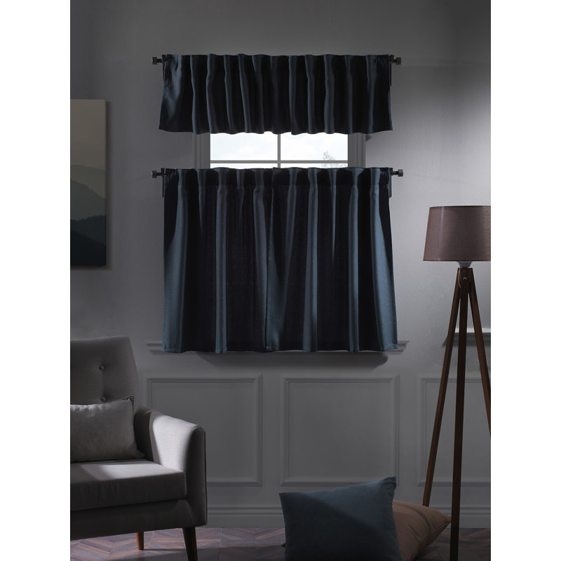 Decorative Kitchen Curtain And Valance,Caffe Curtains And Valance Set, Kitchen Curtains, 24" W x 24" L, Sky Blue