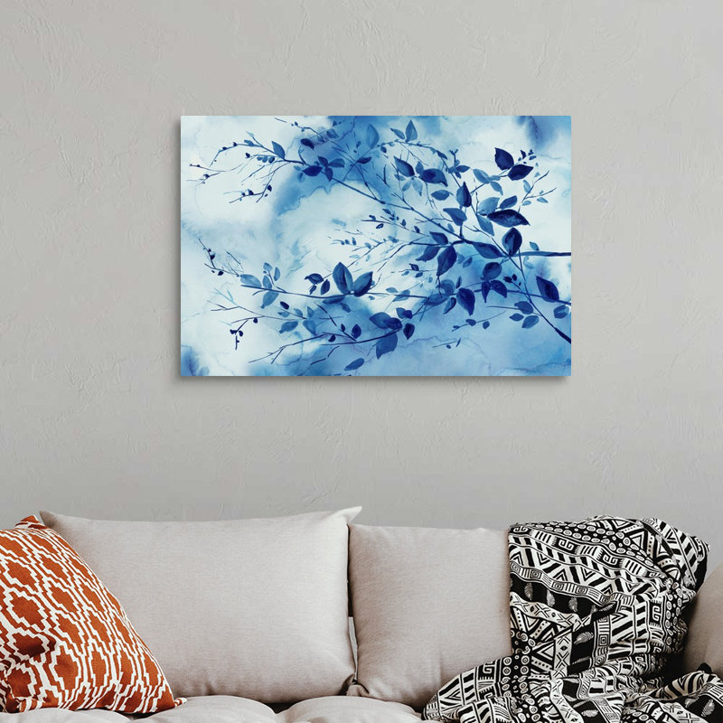 Indigo Branches, art mural sur toile, Toile tendue, H 24 po x l 36 po